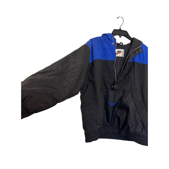 Vintage Nike Hooded Windbreaker Jacket Mens XL Black/Blue Swoosh Logo Pullover L - Picture 6 of 8